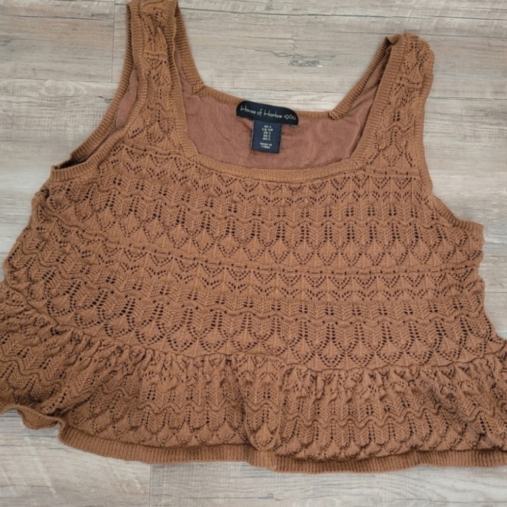 Anthro House Of Harlow 1960 Women's Crochet Brown Knit Sweater Vest Size Small - Picture 3 of 7